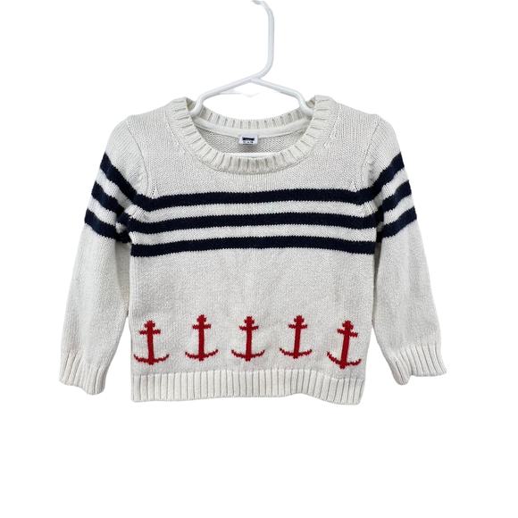 Janie and Jack Size 12-18 Months Sweater Nautical Anchors Stripes Cotton Blend - Picture 1 of 3